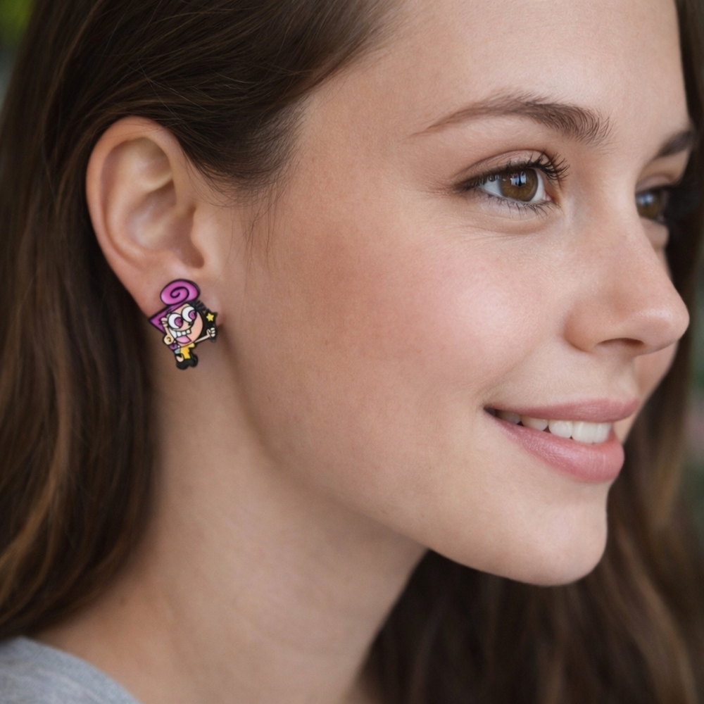 NEW Wanda Fairly OddParents Stud Earrings Cartoon Fairy Cute Pink Whimsy Gift - Picture 4 of 4